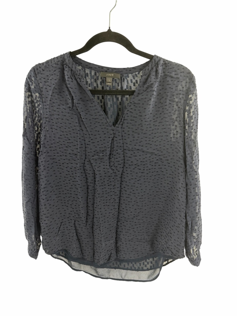 J‎ Crew Silk Dot Blouse Top Style E7788 Size 2 Navy Blue 3/4 Sleeve Notch Neck